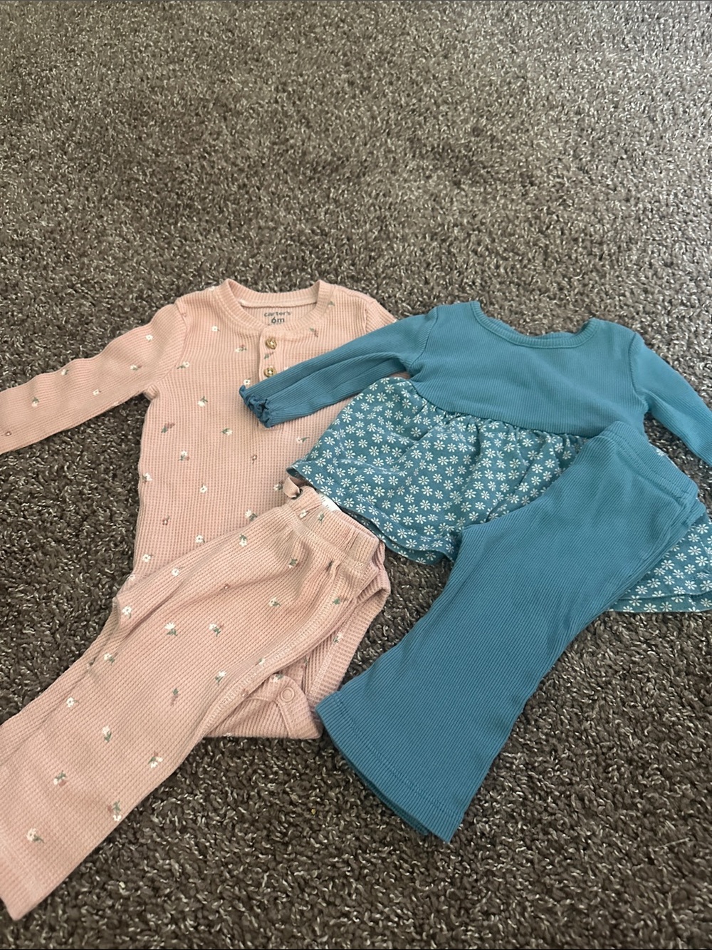 Carter's Pink Floral Ribbed Set & Teal Blue Floral Tunic Set